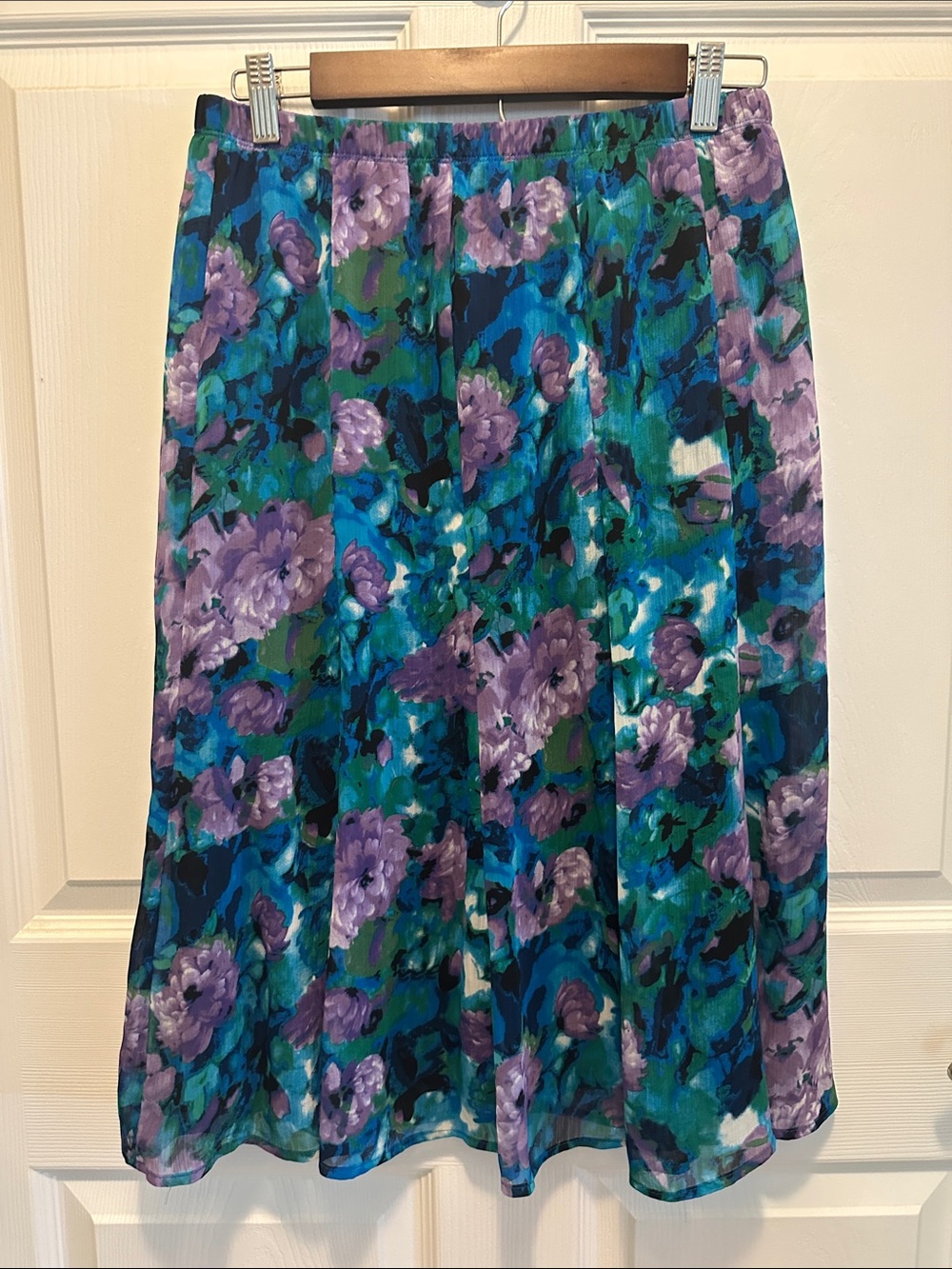Notations Teal, Purple & Green Floral Midi Skirt